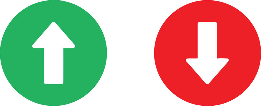 Up and down arrow buttons in green and red circles Vector