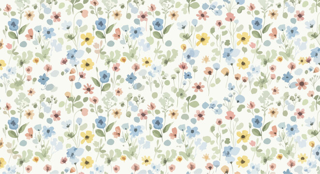 Beautiful pastel flower pattern with subtle textures and flowing stems