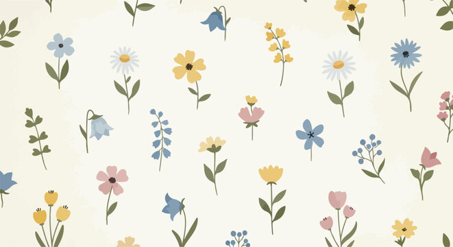 Beautiful spring flower design with airy watercolor textures