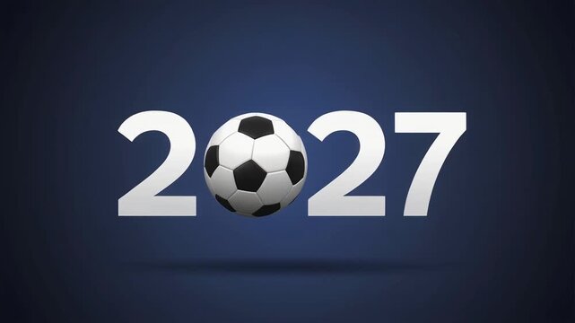 Cinematic 2027 design with football replacing the &lsquo;0&rsquo;, with blue background