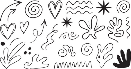 Fototapeta premium Minimalist hand-drawn abstract symbols and icons set victor illustration
