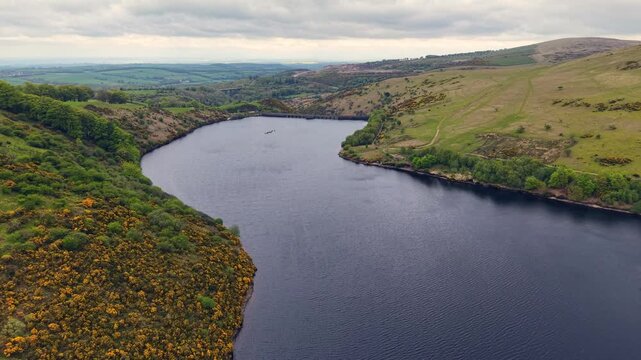 Meldon reservoir near Dartmoor devon england uk from the air drone 
