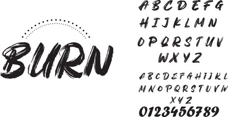 Black handwritten alphabet and numbers on white background with burn text victor illustration © MD NUR MIA