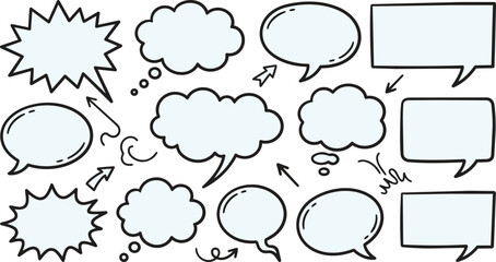 Obraz premium Set of hand drawn speech bubbles and thought balloons for comic book design and communication message elements