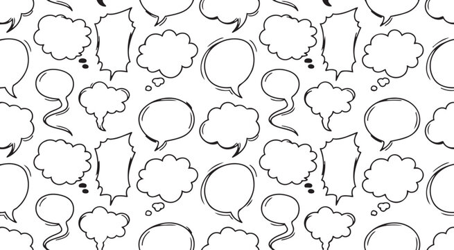 Hand drawn doodle speech bubbles pattern with various shapes for comic book design and text messaging conversation