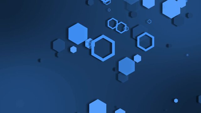 Abstract background with floating hexagons of varying sizes and shadows animation