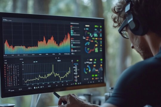 Person analyzing detailed charts of heart rate variability data