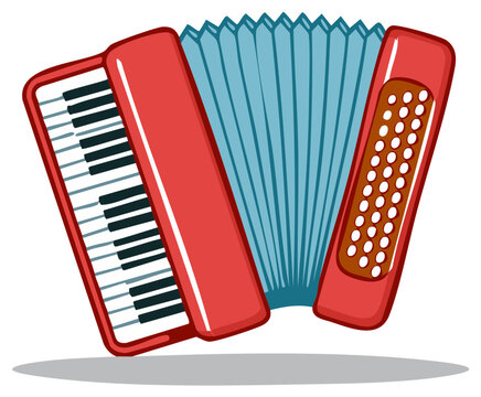 Red piano accordion musical instrument, cartoon vector illustration icon