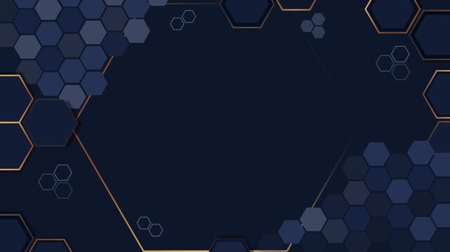Dark geometric background with large central hexagon outlined animation