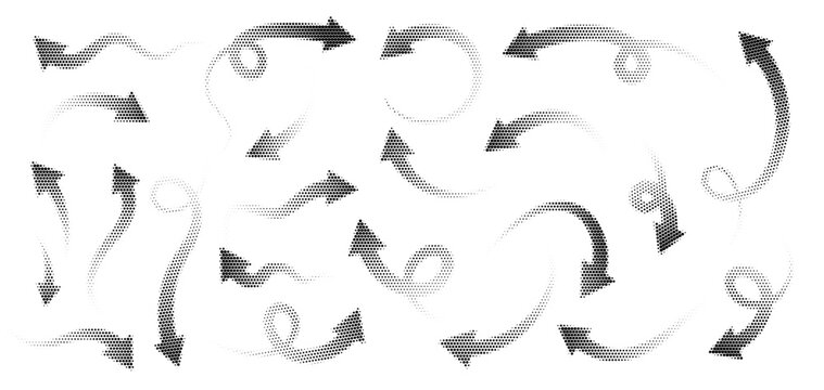 Set of black dotted arrows and circular doodles spread across a white background in a casual sketch style.