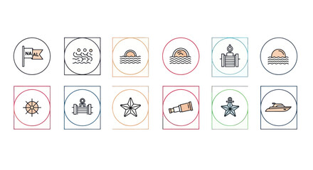Nautical Icons Set: Sailing, Beach, Travel, and Marine Themes © renata