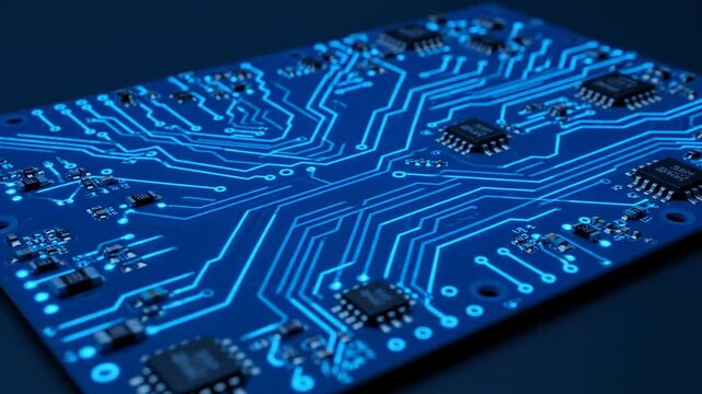 Close-up of a blue circuit board with electronic components