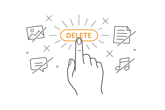 A minimalist hand gesture showing a finger pressing a glowing delete button