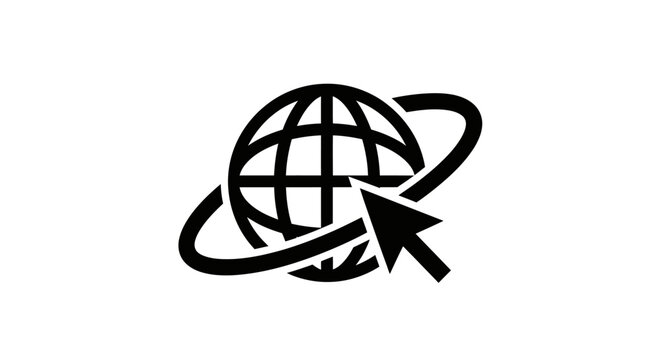 Globe and cursor icon black silhouette on white background