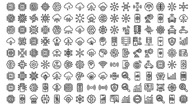 Circuit board & Chip icon. Electronic circuit flat and line icons set. Electronic, Processor, Chip symbol. Vector