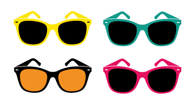 Colorful sunglasses set flat vector illustration on white background