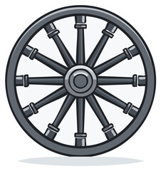 Obraz premium Cartoon illustration of a classic wooden wagon wheel.