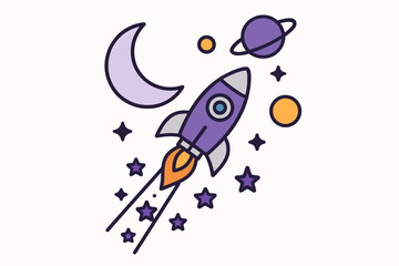 Fototapeta premium Space exploration concept featuring a stylized rocket launching upward with