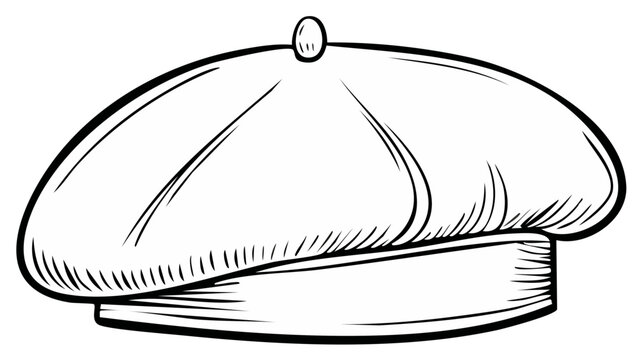 Stylized Artist's Beret Drawing in Black and White. Painter's hat illustration. Fashionable headwear.