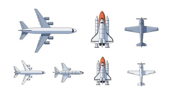 Pixel Art Aircraft Collection: Jets, Space Shuttle, Propeller Plane