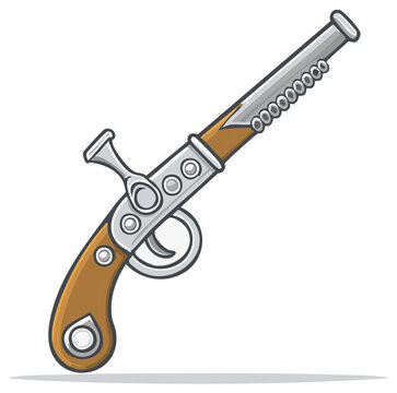 Antique Flintlock Pistol Vector Illustration Historical Firearm Replica Weapon Design Old Decorative Artillery Art Graphics