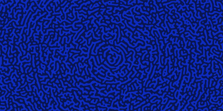 Abstract Reaction-diffusion Turing pattern natural texture blue gradient color scheme. Linear design with biological algorithm psychedelic background. Reaction-diffusion or truing patter