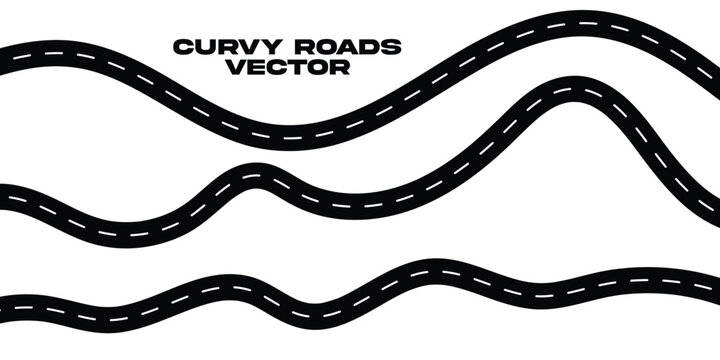 Minimalist black wavy road vector collection isolated on white background.