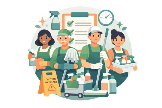 Professional cleaning and janitorial service illustrated as a diverse team