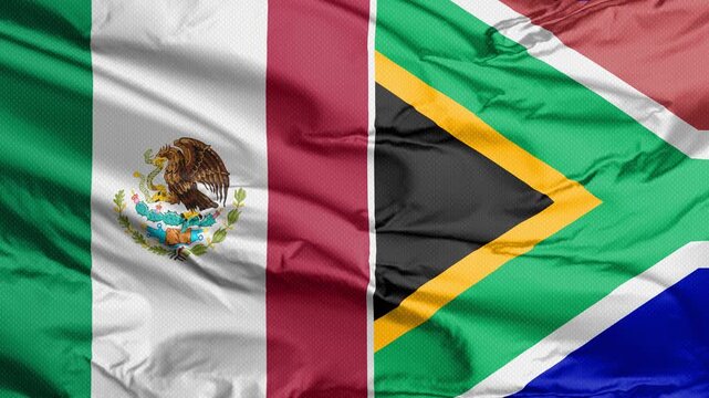 A horizontal merge of Mexico and South Africa flags symbolizes their soccer match rivalry.