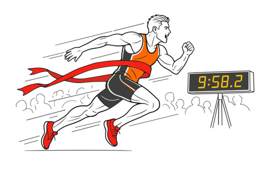 An athlete mid-motion during a sprint, muscles tensed with effort, crossing