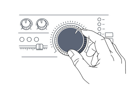 A close-up view of a hand adjusting a physical dial or control mechanism on