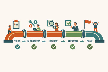 Naklejka premium A workflow visualization showing a task moving through a pipeline of