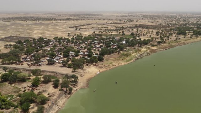 Drone view of Logone River separating Chad and Cameroon border, April 25, 2026, Chad, N Djamena