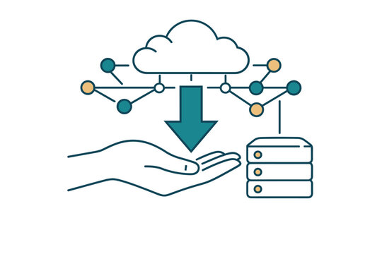Data retrieval and digital distribution concept featuring an arrow pointing