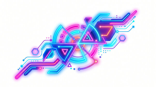 Abstract geometric shapes with glowing neon outlines and intersecting lines