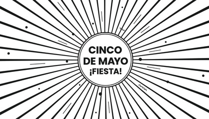 Cinco de Mayo fiesta celebration background with sunburst rays and confetti elements for Mexican holiday party greeting card or poster, © SUMAIYA