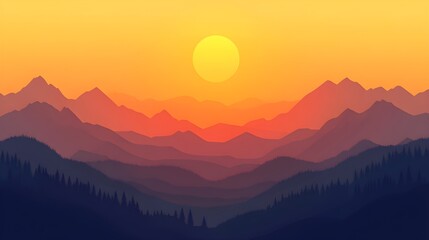 Obraz premium Silhouette of layered mountains against a vibrant sunrise sky