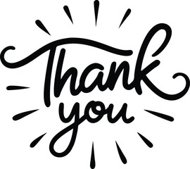 Fototapeta premium Handwritten thank you message in black cursive font with decorative lines on white background