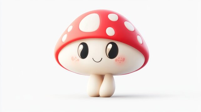 Smiling mushroom character with a red cap and a white spotted pattern