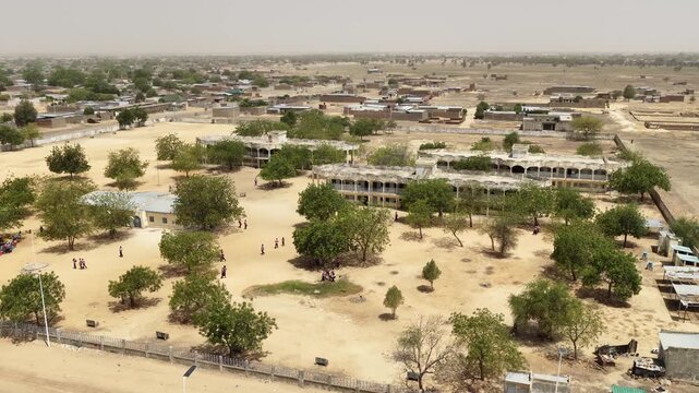 Drone view of N Djamena residential cityscape and rooftops, April 25, 2026, Chad, N Djamena