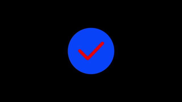 Modern Blue Circle Check Mark Icon with Red Tick Symbol on Dark Background Minimal Approval Verification Success Button Design Illustration