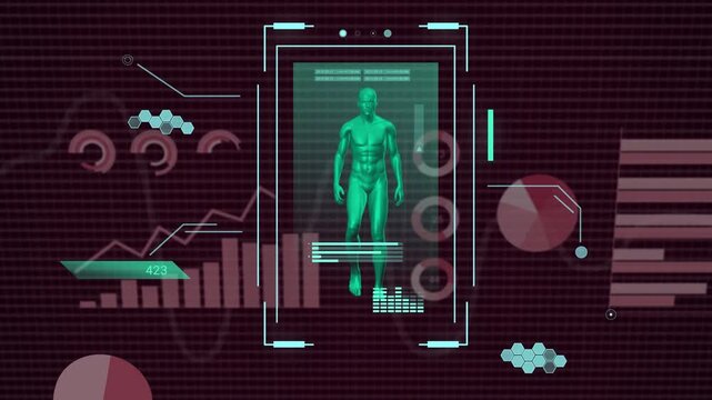 Scanning frame appearing, scanner activating, HUD adding charts and panels, showing model analysis