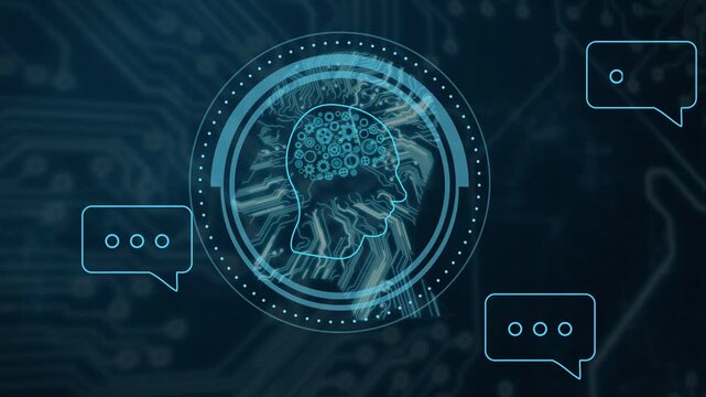Receiving ping, HUD animating head gears, neuro-streaks rotating arc, placing chats for processing