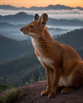 A dhole rat genetic hybrid experiment ai-generated, fictional species  in a cosmic twilight ridge