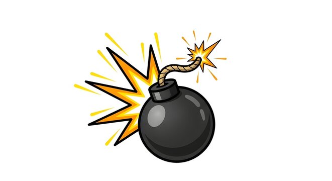 Cartoon Bomb Explosive Illustration with Spark and Flash.