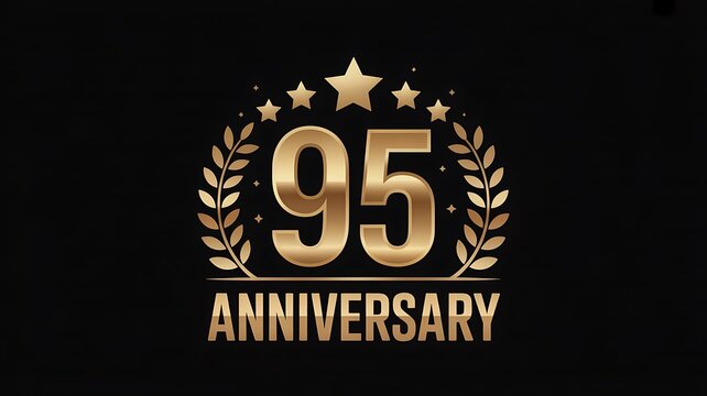 Golden 95th anniversary logo, luxury celebration emblem, shiny laurel wreath, starry award symbol