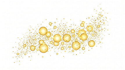 Golden bubbles floating in white space with sparkling particles © Maimuna