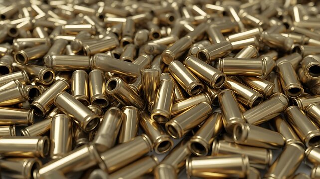 Brass bullet casings, golden ammunition, spent cartridges, metal shells