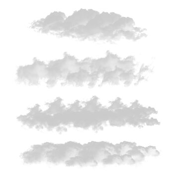 Realistic White Fluffy Clouds Isolated on Transparent Background Set, Natural Sky Cumulus Clouds Collection for Design and Composite Editing