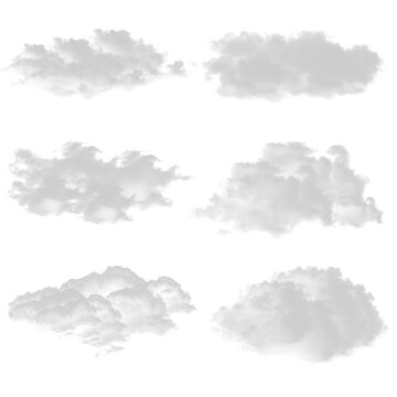 Collection of Isolated Fluffy Cloud Shapes for Digital Design, set of realistic isolated cloud on the transparent background